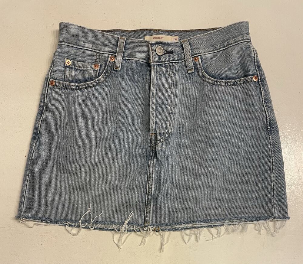 Levi’s Icon Denim Mini Skirt Women 26 Blue Jean Hidden Button Fly Preppy Casual